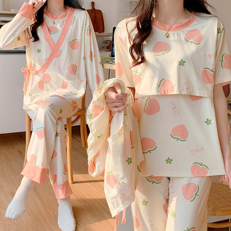 Three-Piece Set of Postpartum Clothing, Spring, Autumn and Winter, Postpartum, Maternal Breastfeeding, Pregnancy, Maternity Pajamas, Summer Thin Home Set