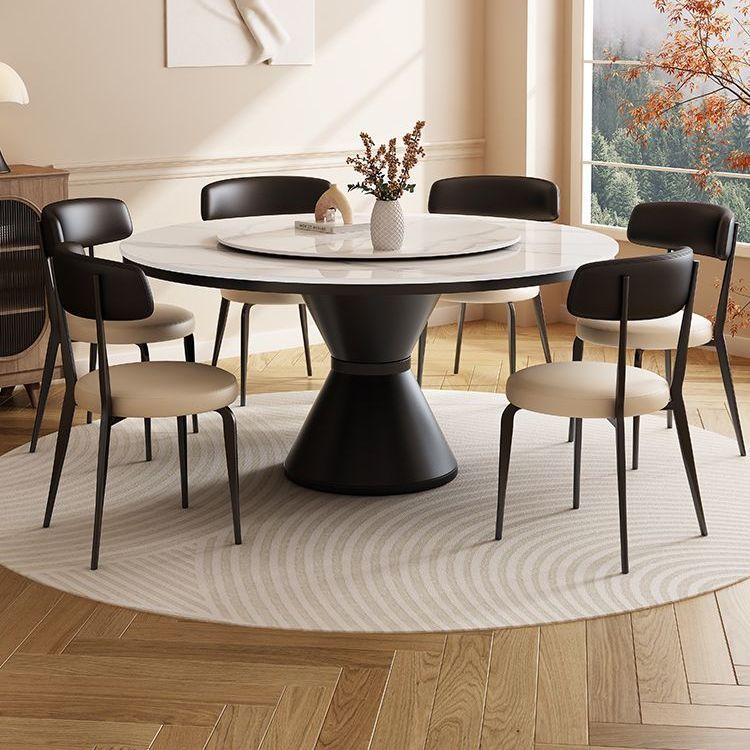 French-Style Slate Dining Table and Chair Set, Modern Minimalist Italian-Style Round Table with Rotating Tray, Suitable for Small Households