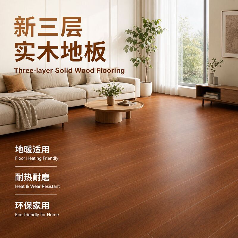 New Three-Layer Solid Wood Composite Flooring, Haotaitai Special Pine Core Flooring for Floor Heating, Household Environmentally Friendly, Heat-Resistant and Wear-Resistant
