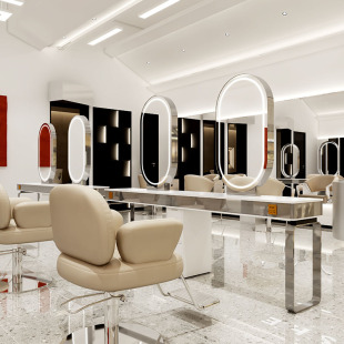 New Internet-famous Barber Shop Stainless Steel Mirror Table High-end Hair Salon Special Hairdressing Double-sided Marble Hair Cutting and Perm Dyeing Table