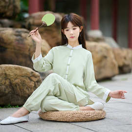 新款新中式太极服套装八段锦练功服晨练瑜伽疗愈服冥想禅意茶服居