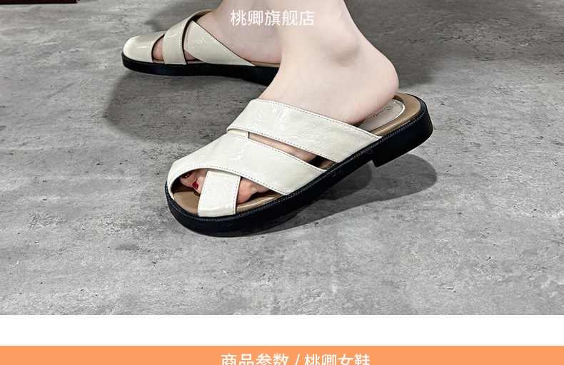 Dép sandal nữ quai ngang mũi tròn đế bệt da thật khoét lỗ thoáng khí — Màu đen chi tiết 9