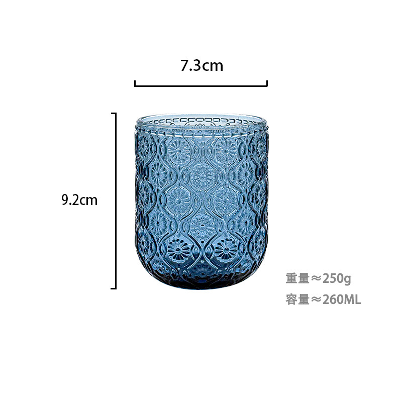 Fábrica al por mayor tazas de agua europeas tazas de vidrio de colores tazas de enjuague bucal de hotel tazas de jugo en relieve tazas de leche domésticas gruesas
