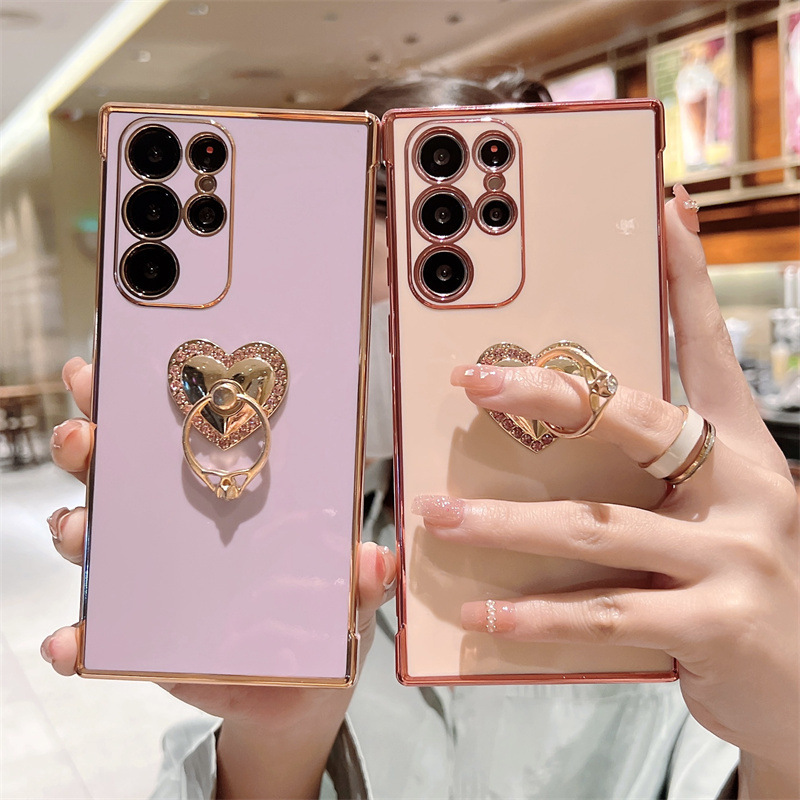 Electroplated Heart Ring Suitable for Samsung S26Ultra Phone Case S25P Soft Case S24/A35 Full Coverage S23/A54 Electroplated Heart Ring Suitable for Samsung S26Ultra Phone Case S25P Soft Case S24/A35 Full Coverage S23/A54