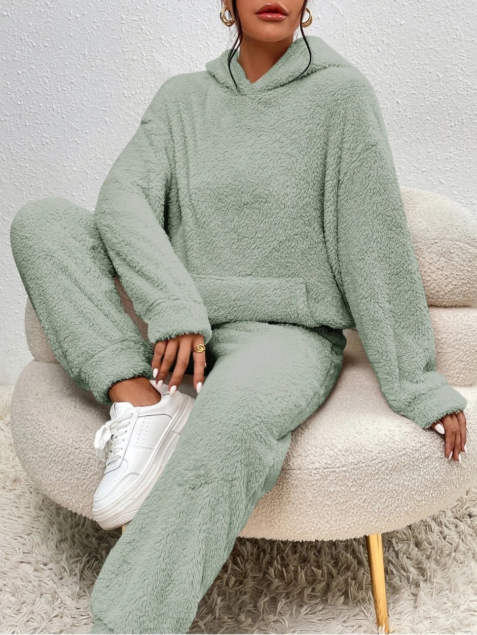 Cross-border Autumn Winter New European And American Casual Women's Clothing, Solid Color Plush Hooded_ecoleips.com