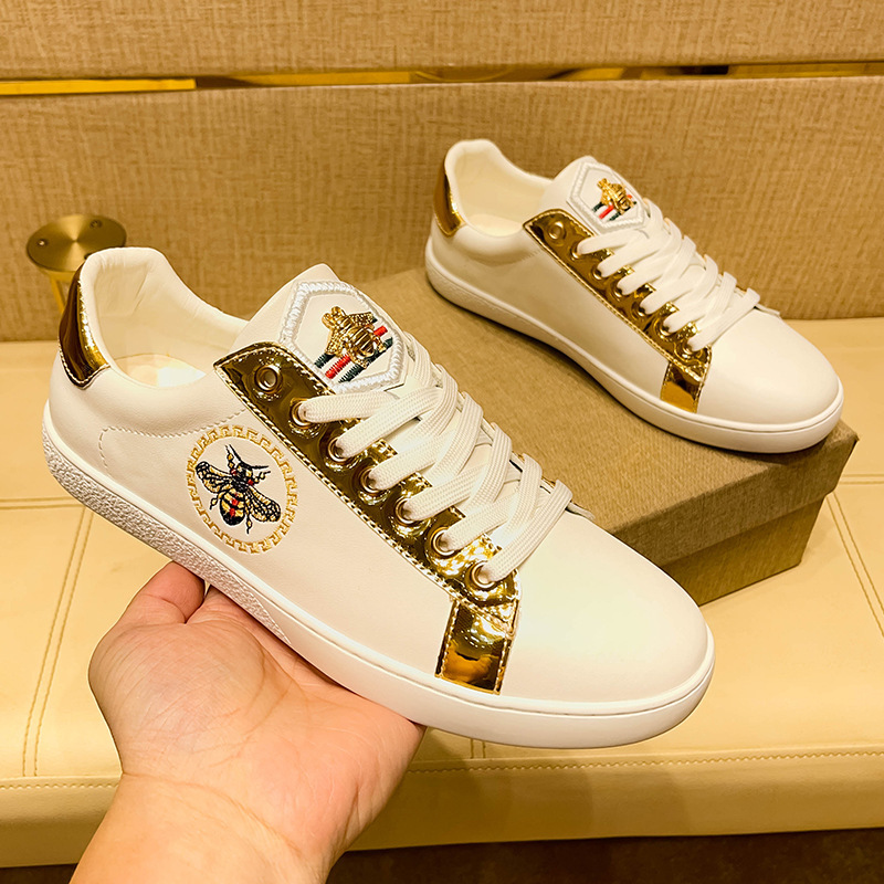 2026 New Model Fugucci Little Bee Embroidered White Sneakers Cross-Border Men's Low-Top Breathable Sports Casual Shoes 2026 New Model Fugucci Little Bee Embroidered White Sneakers Cross-Border Men's Low-Top Breathable Sports Casual Shoes
