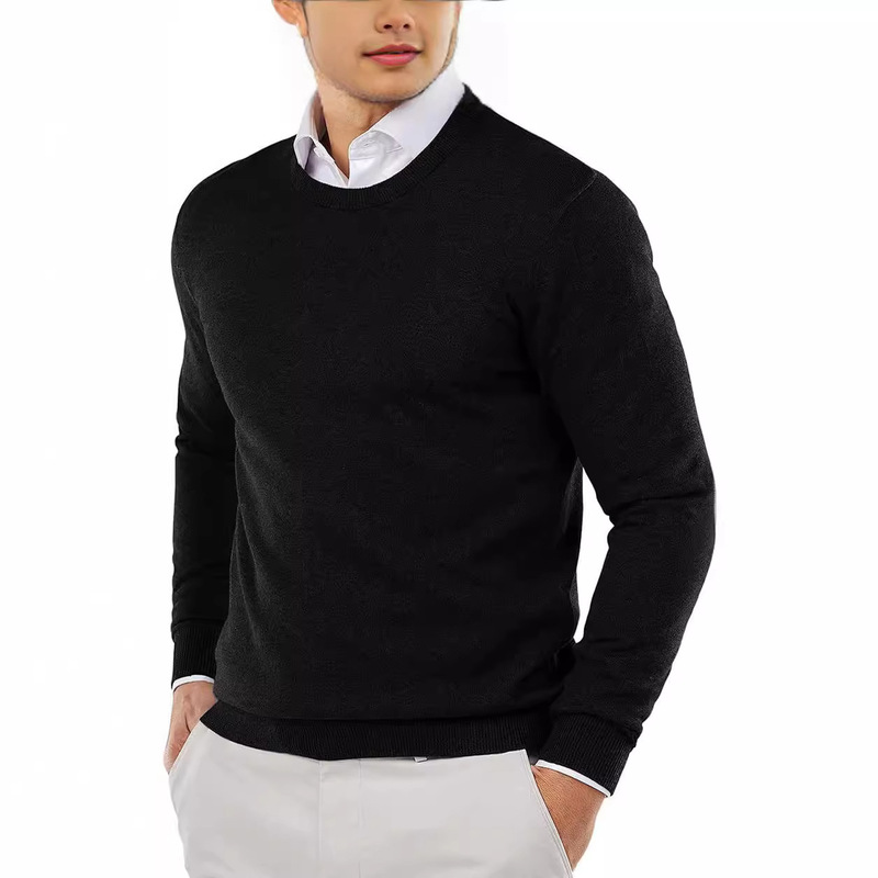 Men's Knitted Sweater for Autumn and Winter, Solid Color Long-Sleeve Base Layer, Warm Inner Wear, Slim-Fit Thickened Sweater for Men