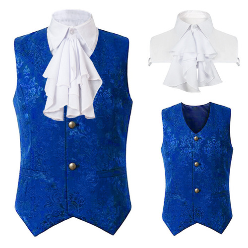 New Men's Medieval Style Vest Retro Short Puffer Jacket False Collar Halloween Costume for Amazon Wish 2020