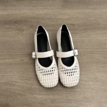 澜柜 2025韩式简约编织镂空时尚单鞋新款一字扣休闲平底玛丽珍鞋