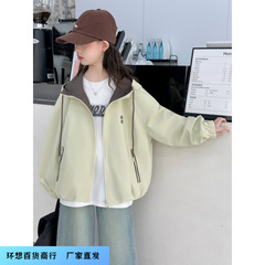 女童外套秋季2025新款中大童时尚洋气韩系字母正反可穿冲锋衣外套