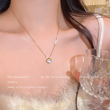 锆石招财猫吊坠钛钢项链女小众设计高级感辣妹锁骨链轻奢气质配饰