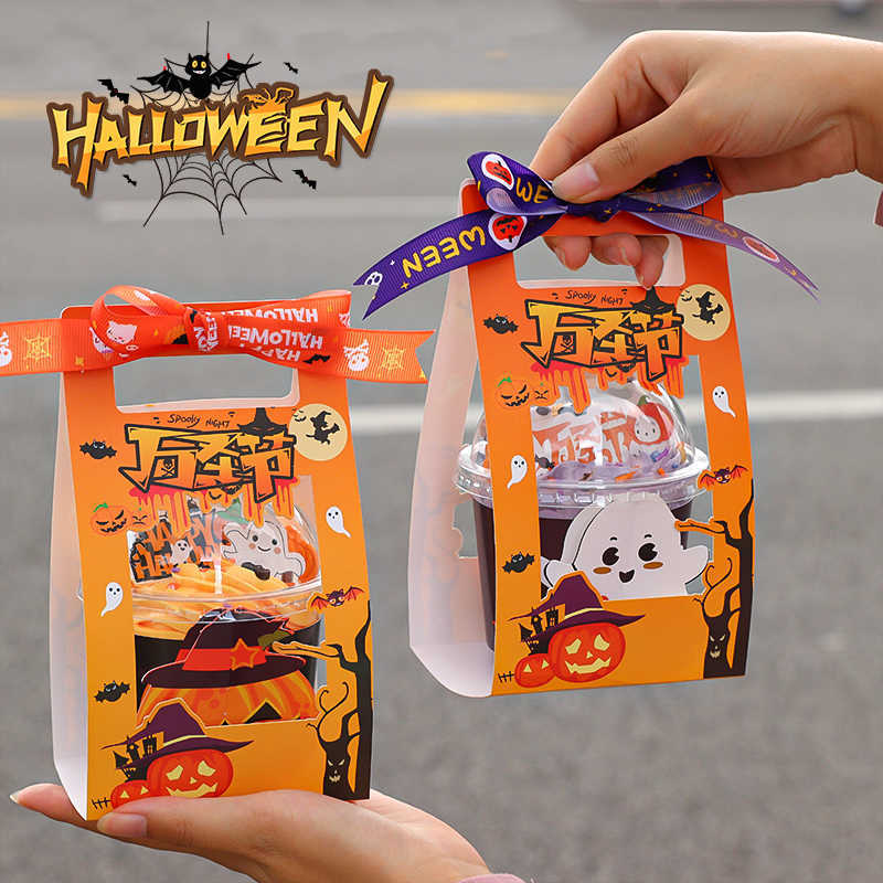 20.24 million Halloween Transparent Bobo Cup Baking Cake Decorative Plug-in Pumpkin Ghost Edge Hand Box Packaging Box