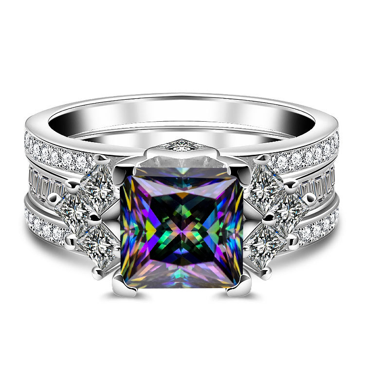 3 quilates 8mm princesa anillo cuadrado anillo de piedra de mosaico de color con certificado de Gra S925 plata esterlina anillo de mosaico de mujer