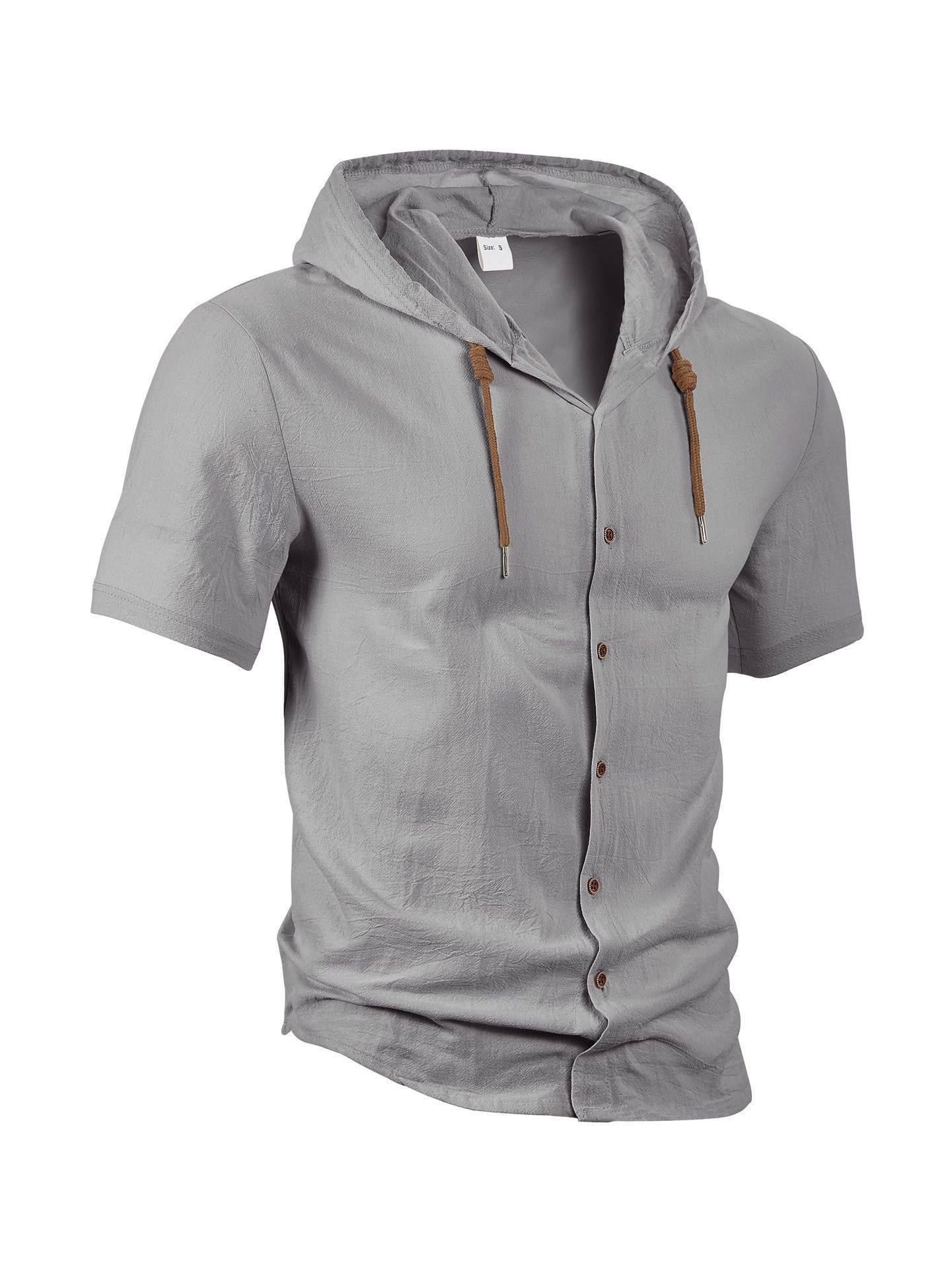 Nuevo transfronterizo TK Amazon nuevo estilo americano de verano delgado transpirable lino suelto camisa de mangas cortas de hombre