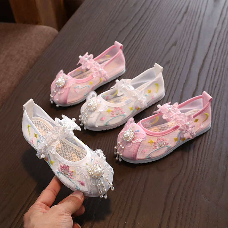 Прямые поставки с фабрики, летние новые стильные сетчатые туфли для девочек в древнем стиле, детские сандалии, детская обувь в китайском стиле Hanfu, сетчатая обувь