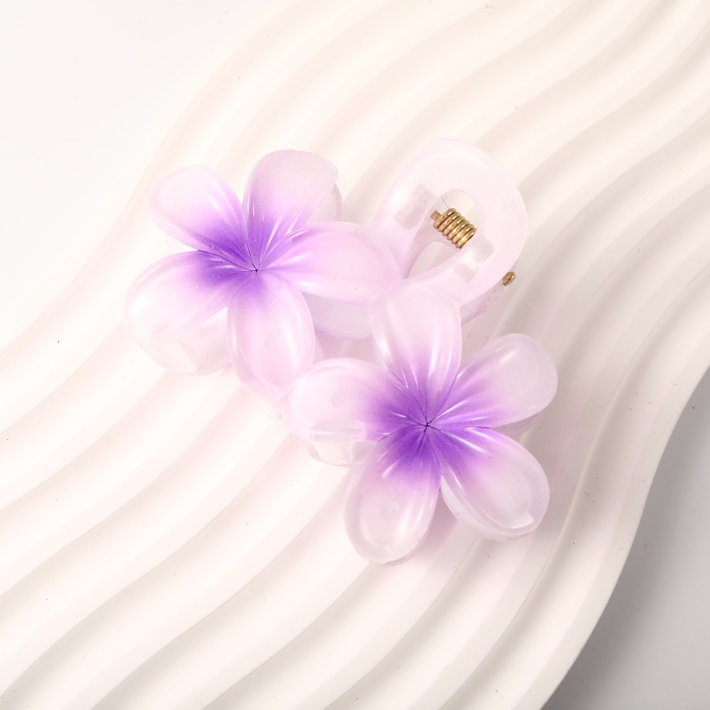 Nuevo color frangipani acrílico pinza para el cabello flor pinza de agarre de alta calidad elegante accesorio para el cabello de mujer pinza de tiburón de agarre lateral
