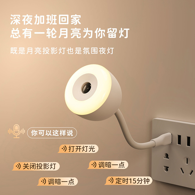 跨境新品USB软管月球投影灯创意直插语音氛围灯遥控LED小夜灯礼品|undefined