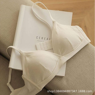 Girl's Summer Thin Pure Cotton Mulberry Silk French Triangle Cup Underwear Large Chest Small Chest Gathering Non-Rim Bra