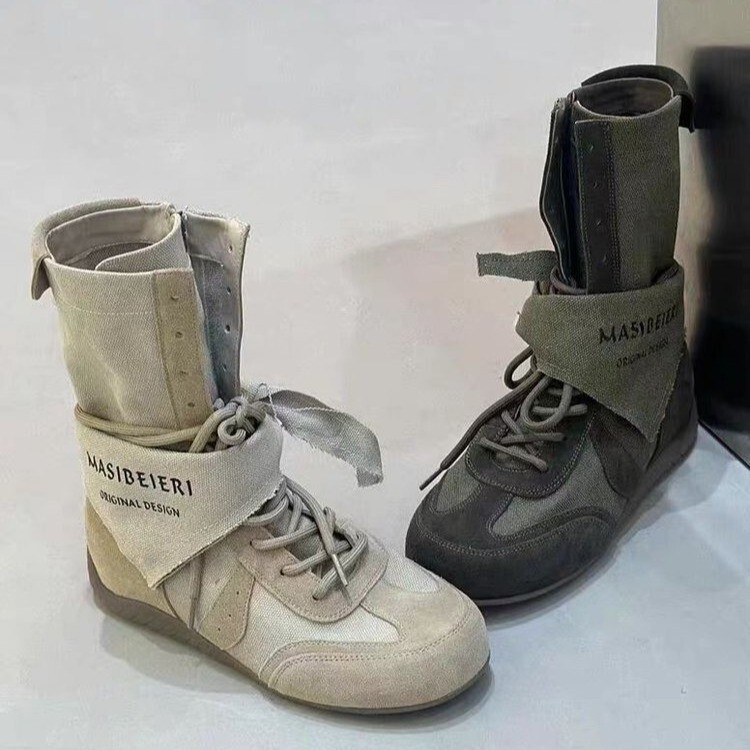 葡萄妈同款！增高4cm废土风三角巾绑带中筒德训靴拳击靴短靴女鞋|undefined