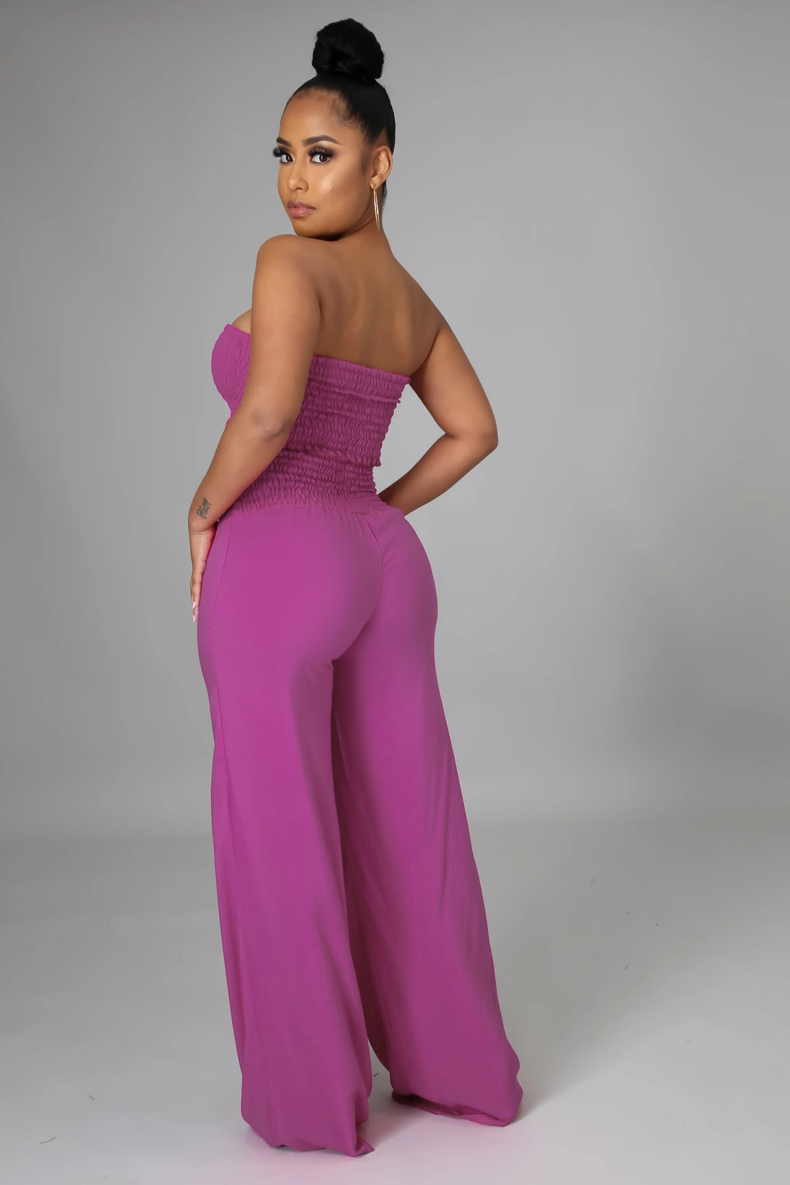 casual tube top backless high waist wide-leg solid color top and trousers suit NSXLY119734