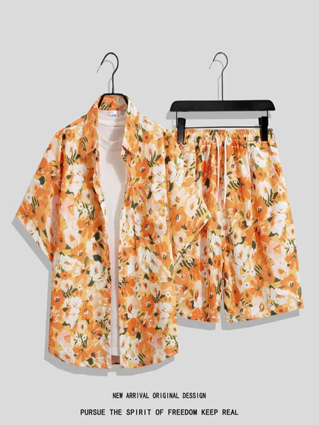 Hawaiian Flower Shirt Beach suit Summer Thin Sanya Travel Men and Women Couple plus size Loose Casual Pants