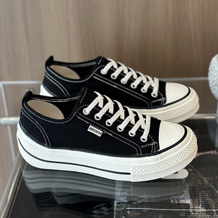 Thick Solid Color Breathable Round Toe Canvas Shoes Women's 2025 New Korean Style Sports Casual Slip-on Sneakers White Shoes