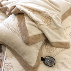 A類冬季加厚牛奶絨純色高端四件套高克重雙面絨被套床上用品批發