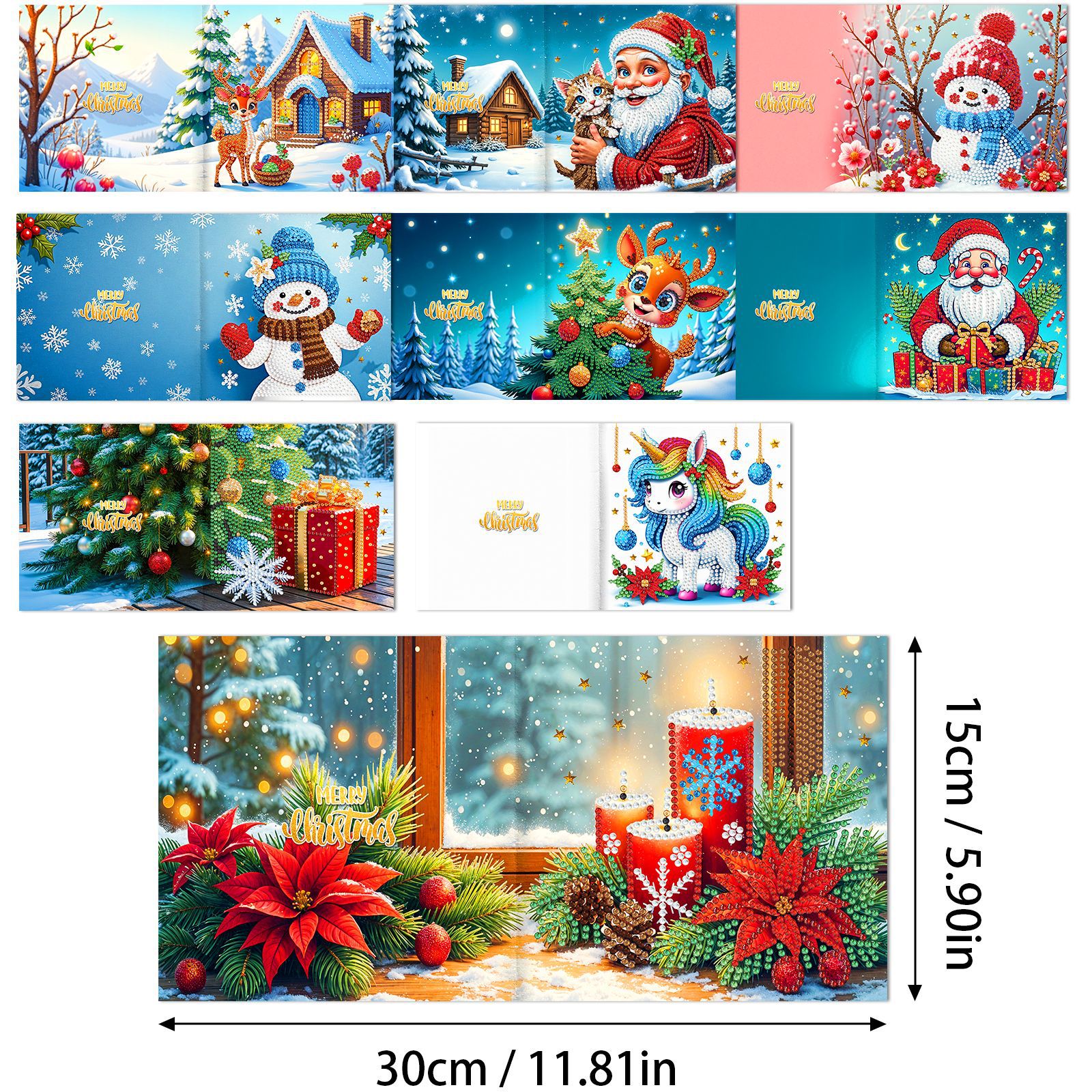 Explosiones transfronterizas de Navidad multiserie de tarjetas de felicitación puntuales hechas a mano 9 conjuntos de sobre de diamante 6 conjuntos de dibujos animados