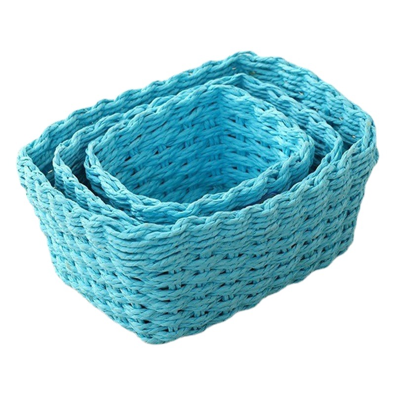 Caja de almacenamiento de artículos diversos de escritorio de paja hecha a mano tejida pasillo canasta de almacenamiento de ropa de habitación cesta de almacenamiento de cosméticos