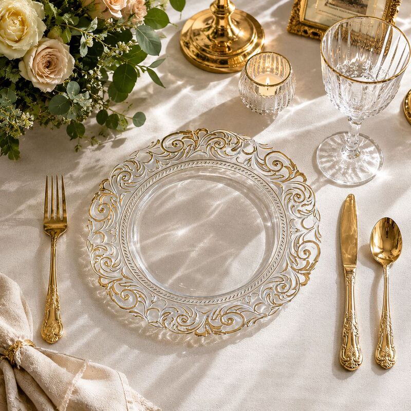 13inch Christmas Round Plastic Decorative Dinner Plates Wedding Party Pet Transparent Charger Plates 13inch Christmas Round Plastic Decorative Dinner Plates Wedding Party Pet Transparent Charger Plates