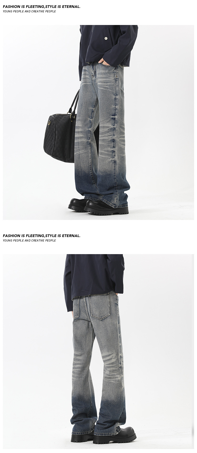 Retro Distressed Washed Jeans For Men Straight Leg Slim Fit_voghion.com