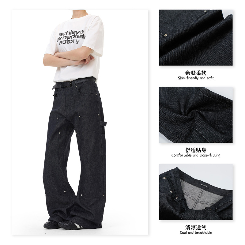 11KN American retro original color blue jeans for men and women, loose fit, street style, versatile design, casual straight wide-leg pants 11KN American retro original color blue jeans for men and women, loose fit, street style, versatile design, casual straight wide-leg pants