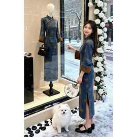 大码高端大气上档次女装2025秋冬新款新中式刺绣旗袍裙连衣裙收腰