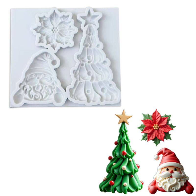 2025 新しいクリスマスカップケーキ DIY フォンダンシリコンモールドクリスマスツリーサンタクロースベーキングモールド|undefined
