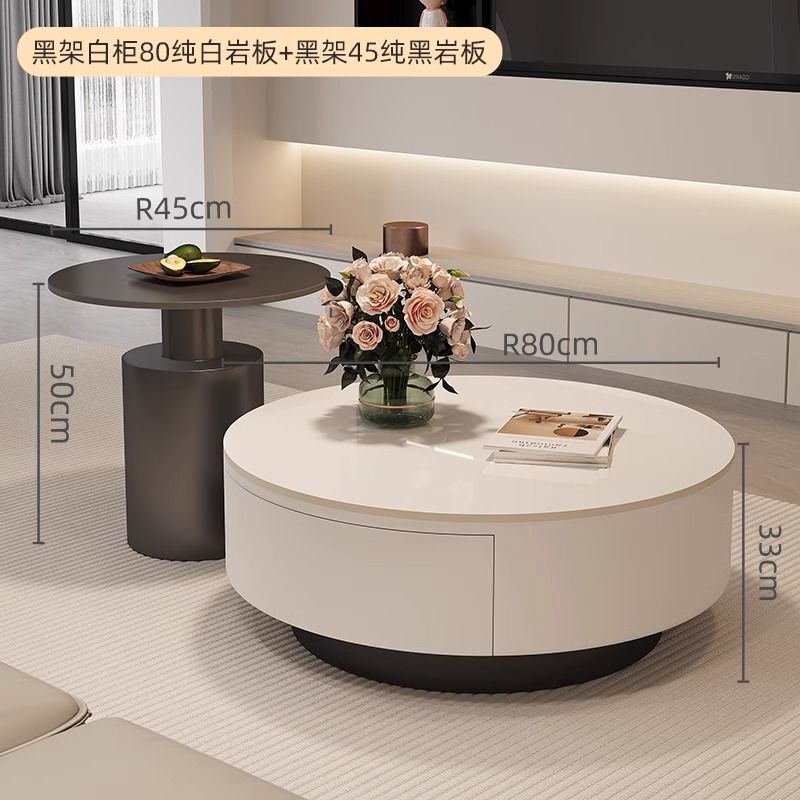 デザイナーの新しいライト高級ラウンドスレートコーヒーテーブル小さなアパートのリビングルームホームミニマリストティーテーブルハイエンドの組み合わせ|undefined
