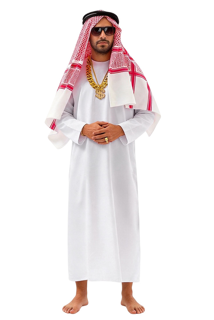 Arab-style Costume Robe, Unisex Dubai UAE Cosplay Performance Outfit, Middle Eastern Wealthy Person Attire_ecoleips.com