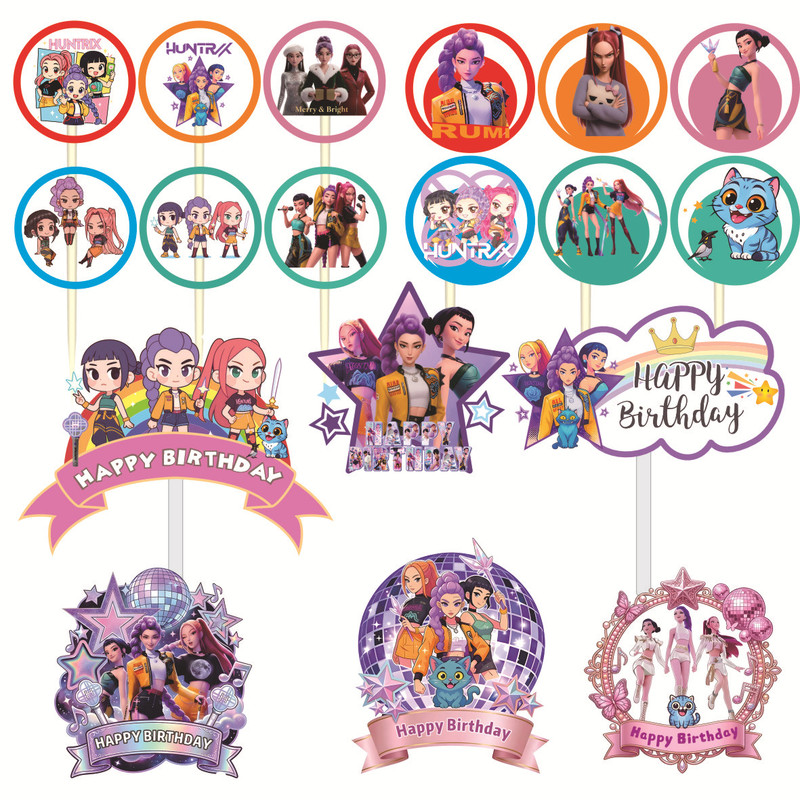 New Style Demon Slayer Girl Group Cake Decoration Topper Birthday Party Dessert Decoration Insert