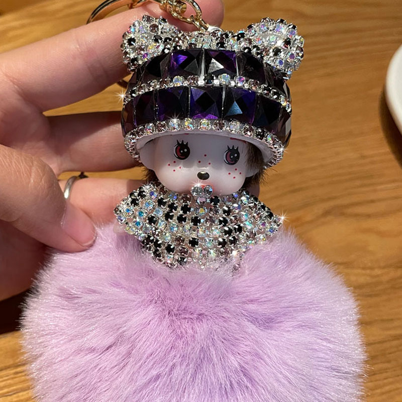 Corea del Sur creativo lindo diamante incrustado lindo Qiqi Bola de piel muñeca llavero mujer de dibujos animados par coche bolsa colgante