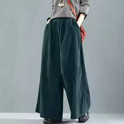 Стильные брюки средней длины на каждый день, свободного кроя, однотонные, в европейском и американском стиле, широкие вельветовые брюки.