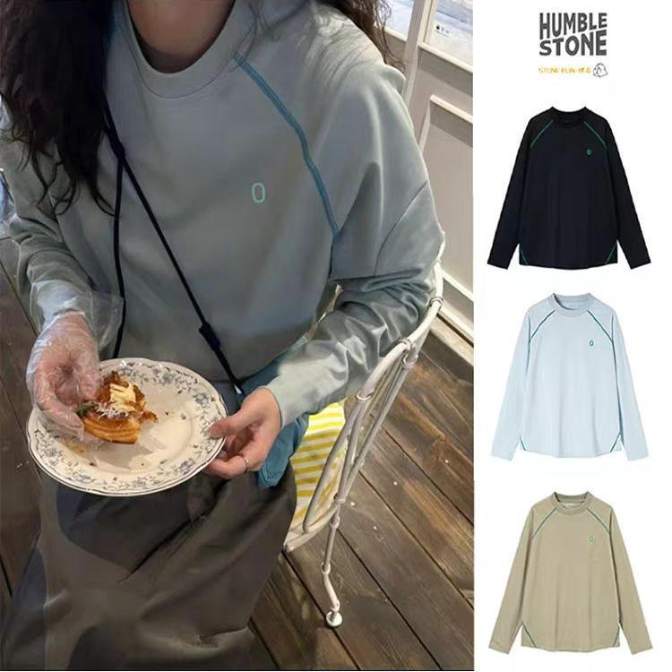 Hanshi Outdoor Sun Protection Stitching Contrasting Color Cycling Sports Quick-Drying Round Neck Bottoming Long-Sleeved T-Shirt for Men and Women 25005