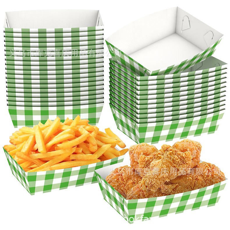 Bandeja de bocadillos desechables a cuadros de color personalizada, fiesta de cumpleaños, caja de papas fritas, caja de papel tipo barco de bocadillos, decoración de fiesta