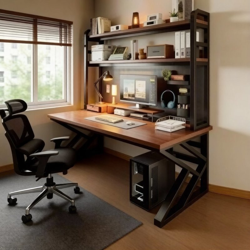 Computer desk, desktop home desk with bookshelf, modern bedroom desk with perforated board, study desk, office desk, gaming desk Computer desk, desktop home desk with bookshelf, modern bedroom desk with perforated board, study desk, office desk, gaming desk