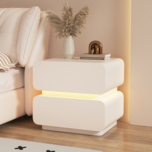 网红小型床头柜带灯一体奶油风2023新款现代简约创意实木床边柜免