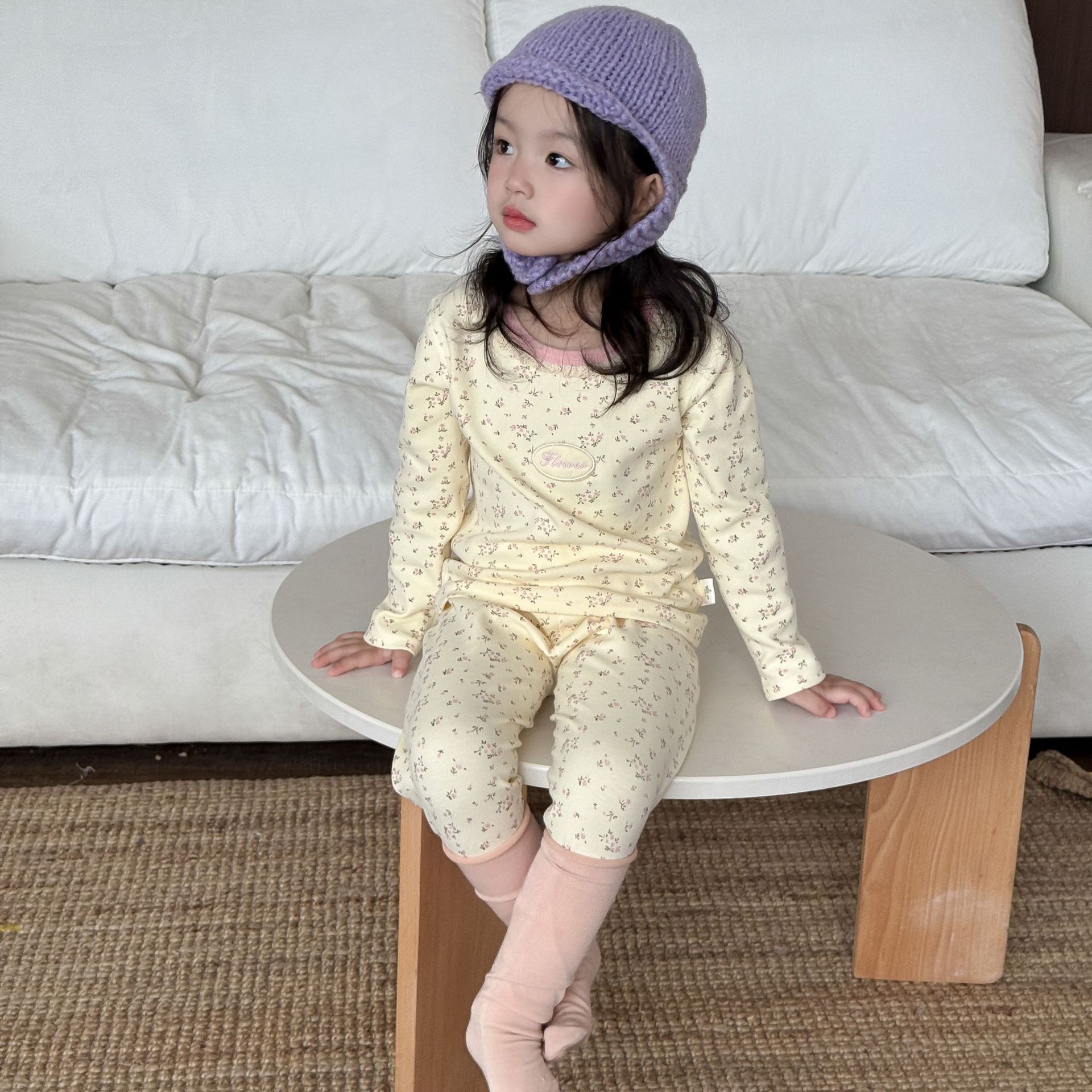 300g Children's Brushed Velvet Autumn Clothes Set, Boys and Girls Pure Cotton Seamless Loungewear
