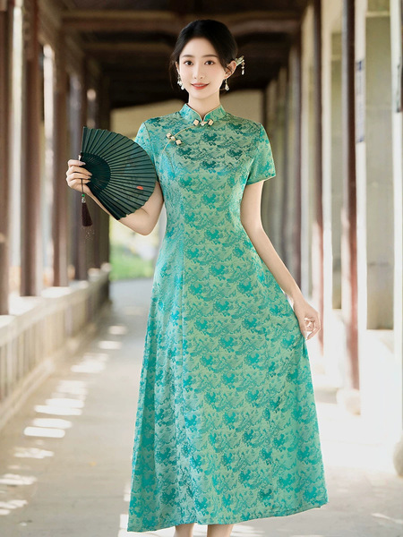 Summer lightweight retro long elegant cheongsam