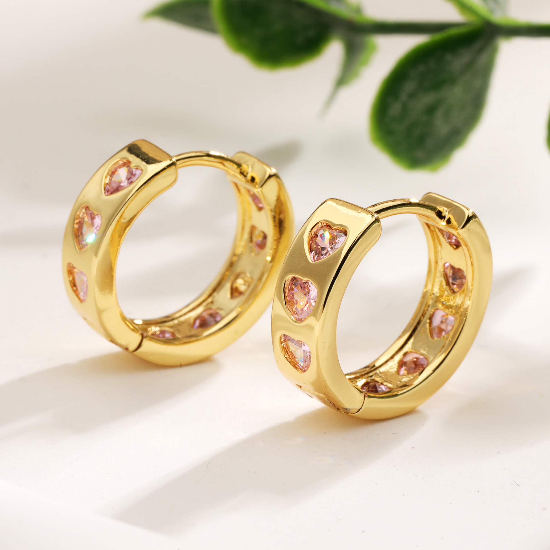 Heart Shape Pattern 1 Pair Sweet Heart Shape Inlay Copper Zircon Earrings