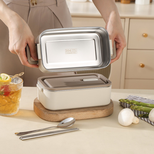 Japanese-style 304 stainless steel lunch box double-layered rectangular portable lunch insulated fast food box for office workers and students