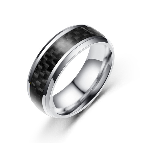 Cross-border supply, fashionable and personalized carbon fiber, titanium steel ring, European and American simple stainless steel ring jewelry