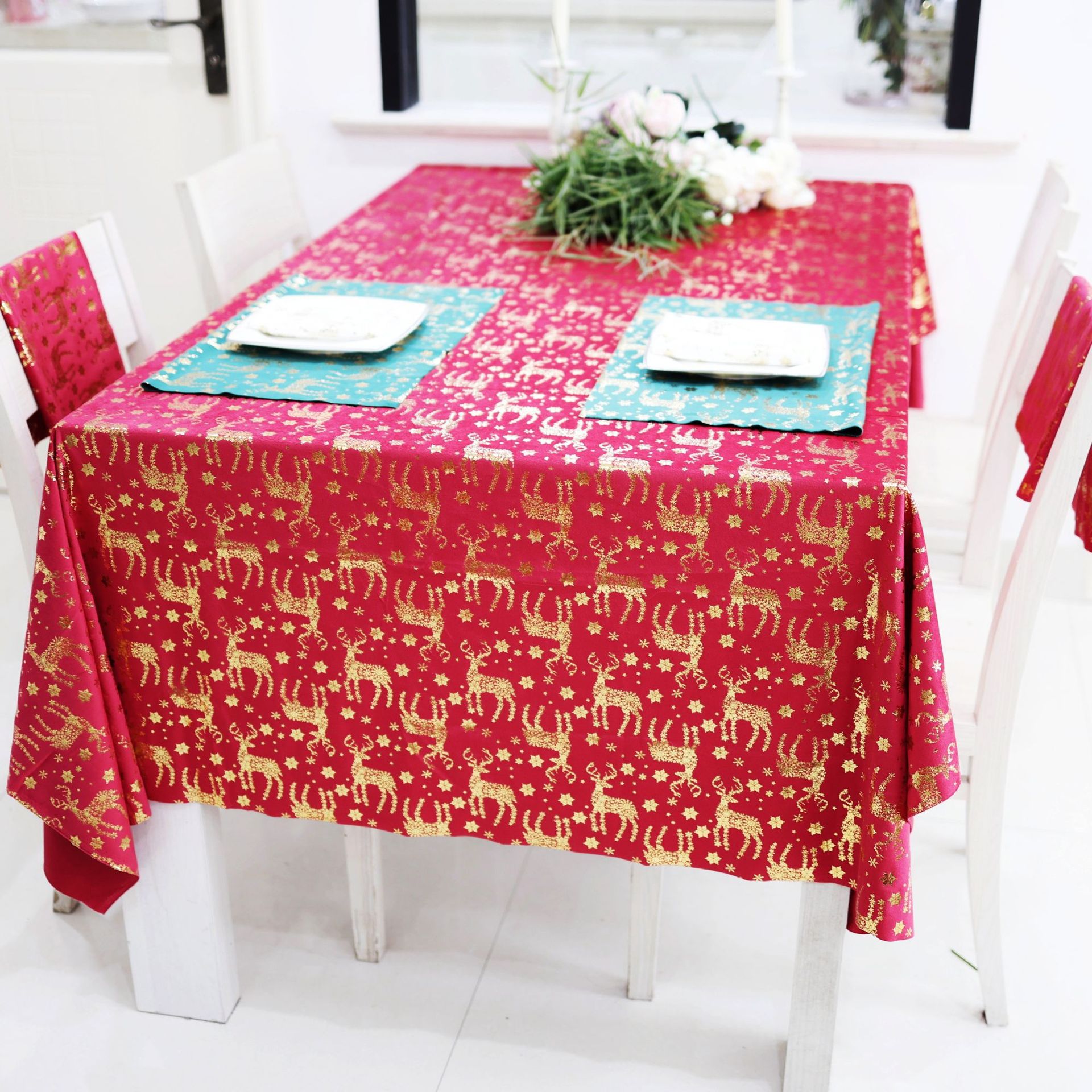 Navidad tela de terciopelo estampado tela de mesa rectangular cocina almohadilla de terciopelo de oro festivales transfronterizos ropa de Año Nuevo