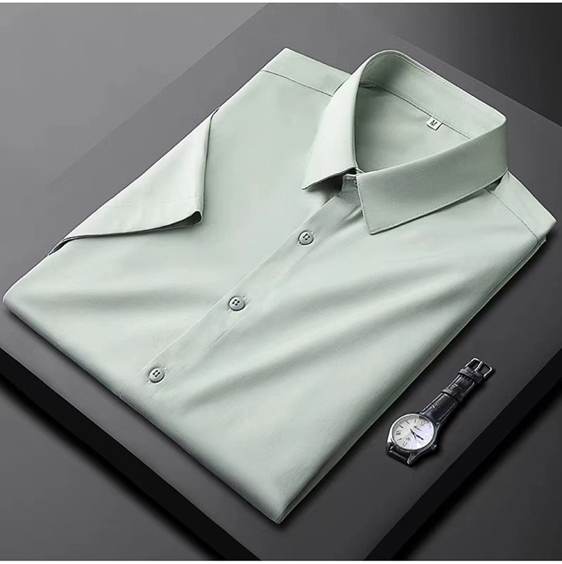 Light luxury high-end short for summer slim fit and non ironing business men's oversized half sleeved work shirt_vogarts.com